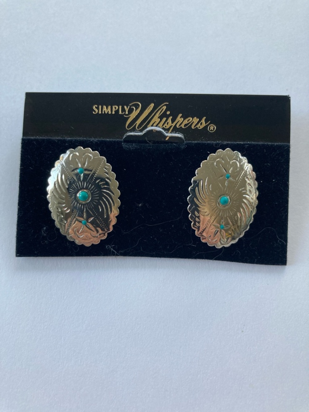 NWT Simply Whispers Silvertone Earrings with Turquoise-colored stones